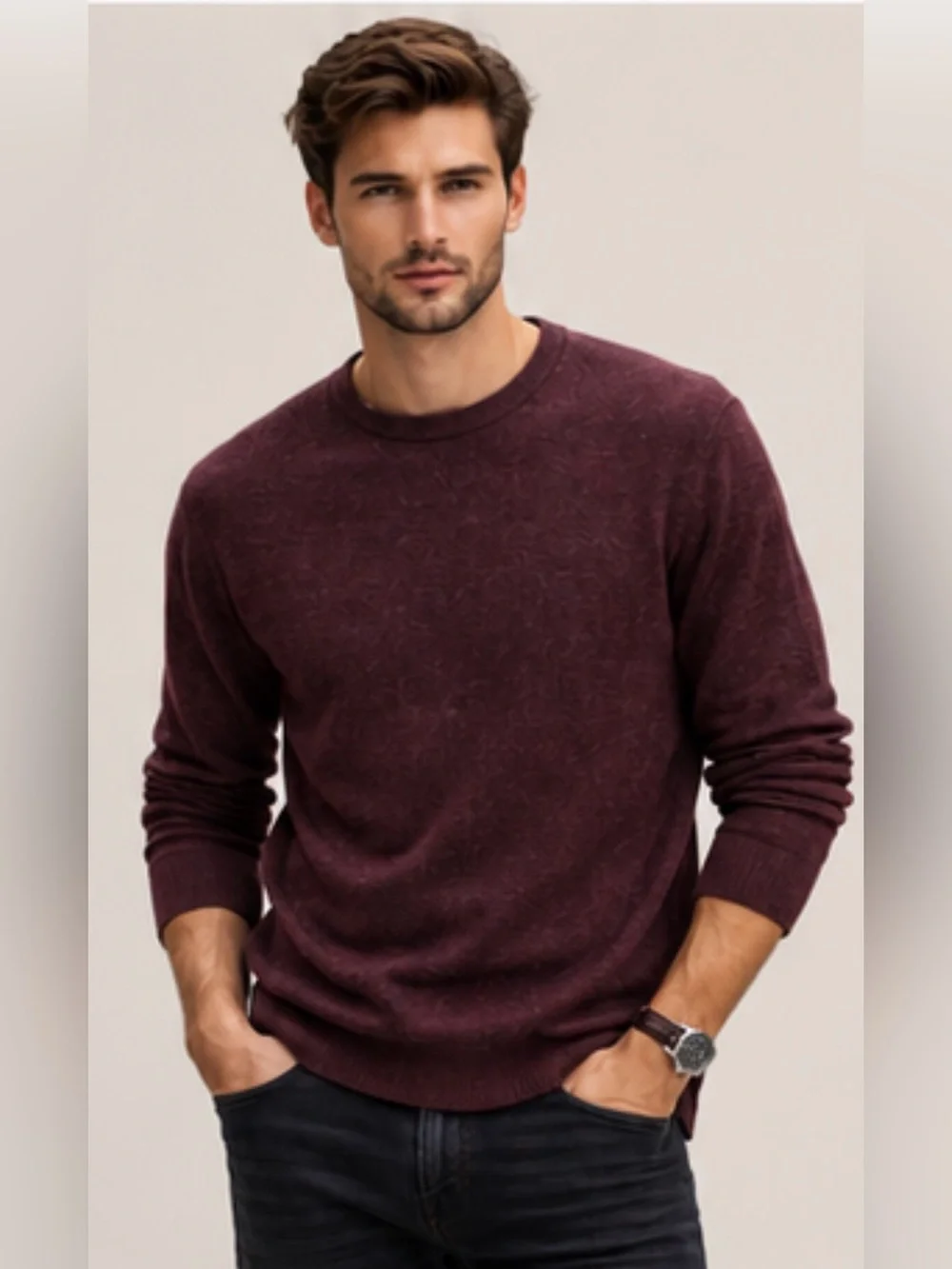 Banana Republic XL Soft Cotton Crewneck Sweater Burgundy Minimal Quiet Luxury